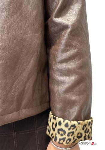 Kunstleder Jacke mit Knöpfen mit Futter - ph 2