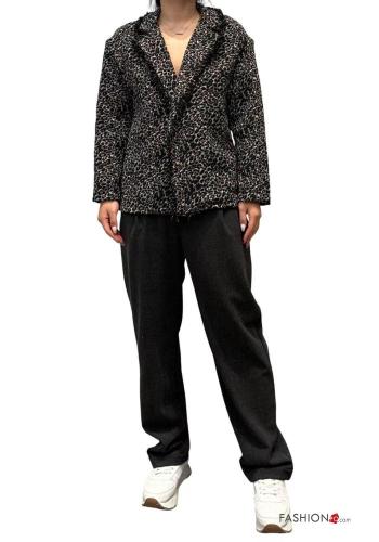 Tiermuster Blazer aus Wollmischung mit Fransen - ph 4
