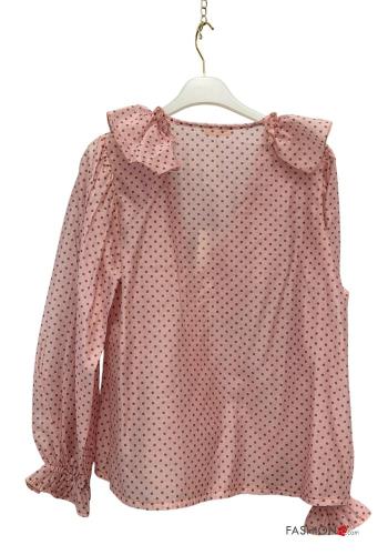 gepunktet Bluse mit V-Ausschnitt - ph 4