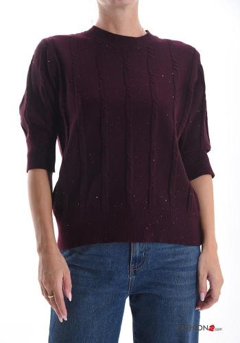 short sleeve crew neck Sweater with sequins - ph 1