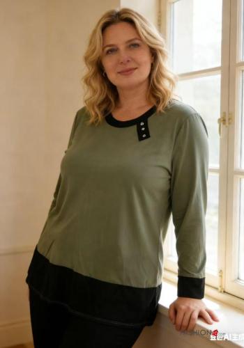 Oversize u-boot ausschnitt lange ärmel Bluse - ph 2