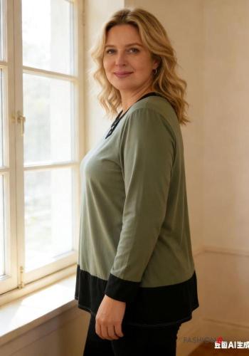 Oversize u-boot ausschnitt lange ärmel Bluse - ph 3