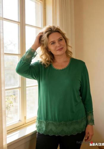 Blusa cuello redondo extra grande encaje manga larga - ph 3