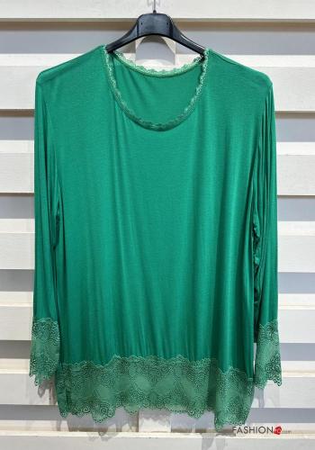 Blusa cuello redondo extra grande encaje manga larga - ph 4