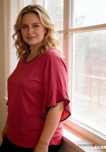 Blusa manga corta extra grande cuello redondo con volantes - ph 2