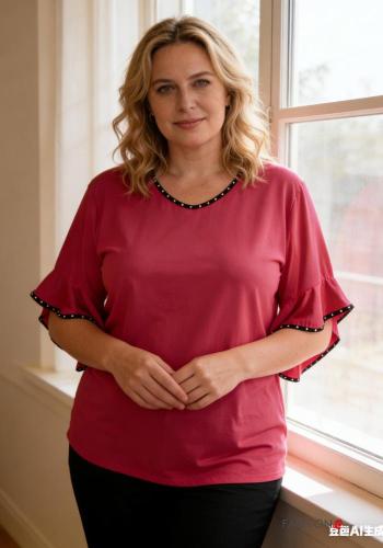 Blusa manga corta extra grande cuello redondo con volantes - ph 3