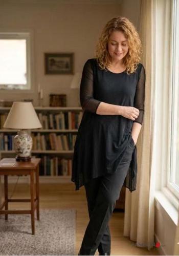 Vestido De tul cuello redondo Estampado colorido manga tres cuartos - ph 2