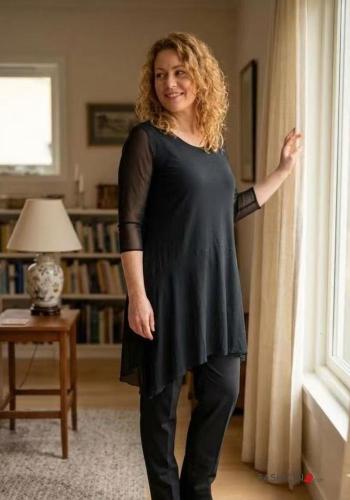 Vestido De tul cuello redondo Estampado colorido manga tres cuartos - ph 3