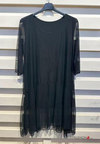 Vestido De tul cuello redondo Estampado colorido manga tres cuartos - ph 4