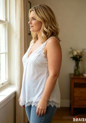 lace trim satin Top with v-neck - ph 2