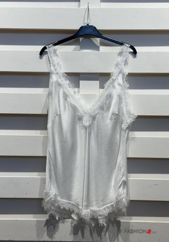lace trim satin Top with v-neck - ph 3