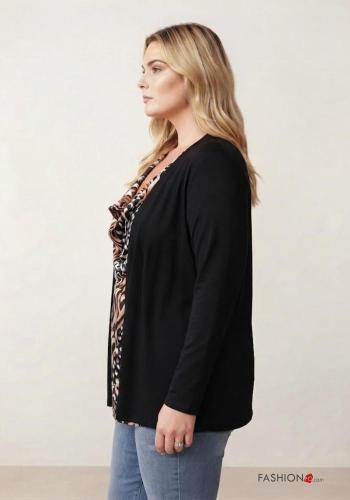 Creative print long sleeve Blouse plunging neckline - ph 2