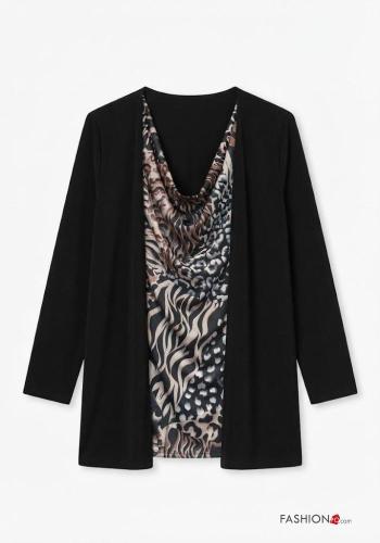 Creative print long sleeve Blouse plunging neckline - ph 3