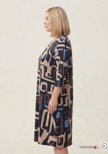 Creative print long sleeve crew neck knee-length Dress - ph 2