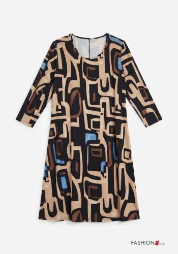 Creative print long sleeve crew neck knee-length Dress - ph 3