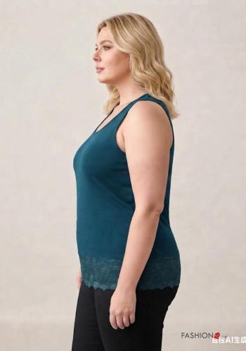 sleeveless crew neck lace trim Top - ph 2