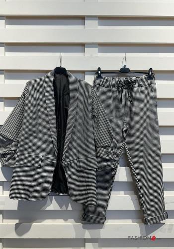 Geometric pattern Suit with ribbon 3/4 sleeve with elastic with pockets - ph 3
