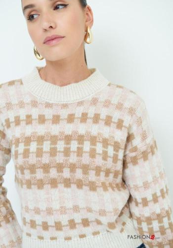 Geometrisches Muster lange ärmel u-boot ausschnitt Strickpullover aus Wollmischung - ph 2