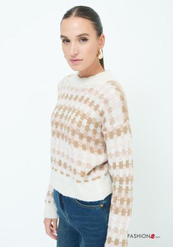 Geometrisches Muster lange ärmel u-boot ausschnitt Strickpullover aus Wollmischung - ph 3
