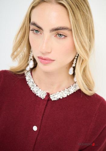 Gilet manches courtes col rond à boutons avec strass - ph 2