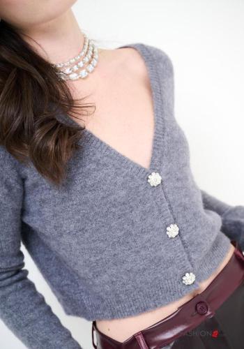 Cardigã em Lã mista manga comprida gola V com botões com strass - ph 2