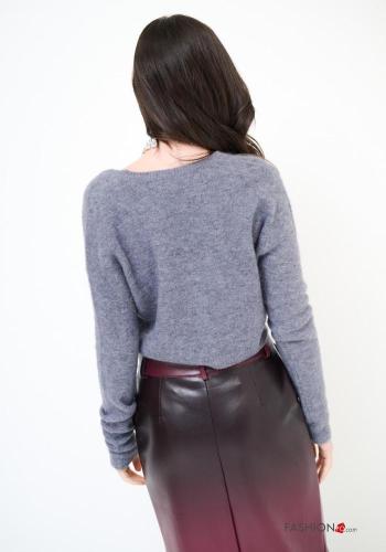 Cardigã em Lã mista manga comprida gola V com botões com strass - ph 3