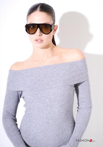 Abito costine maniche lunghe scollo alla bardot - ph 2