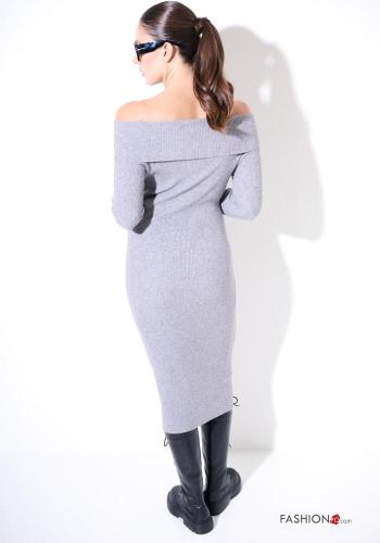 Abito costine maniche lunghe scollo alla bardot - ph 3