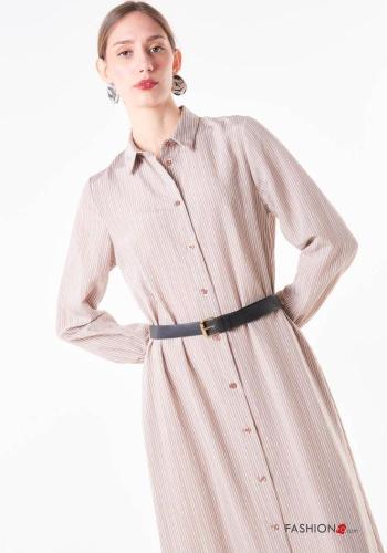 Vestido camisero manga larga a rayas con cinturón - ph 2