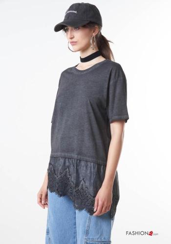 lace trim Cotton T-shirt - ph 3