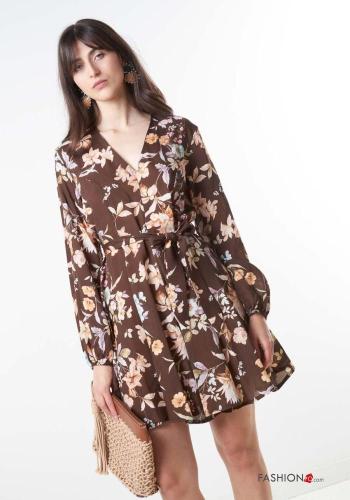 Floral mini Linen Dress with v-neck - ph 2