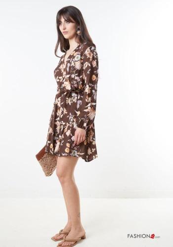 Floral mini Linen Dress with v-neck - ph 3
