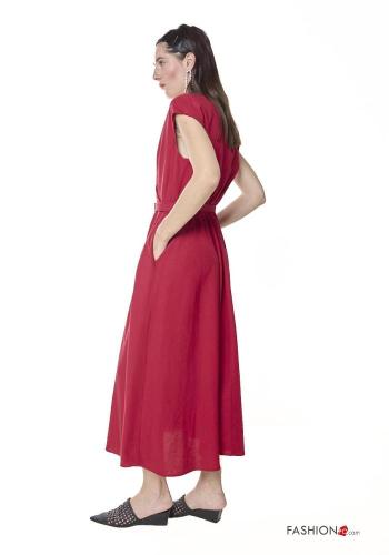 Linen Dress with belt with v-neck - ph 3