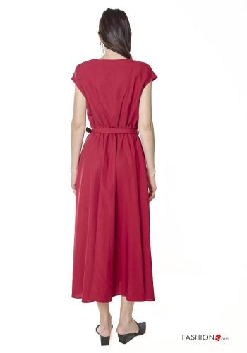 Linen Dress with belt with v-neck - ph 4