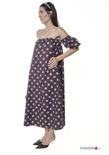 Polka-dot backless Cotton Dress with elastic bardot neckline - ph 3