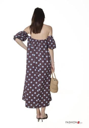 Polka-dot backless Cotton Dress with elastic bardot neckline - ph 4