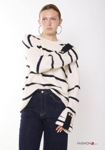 Striped oversized crew neck Wool Mix Sweater - ph 2