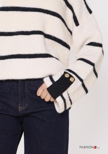 Striped oversized crew neck Wool Mix Sweater - ph 3