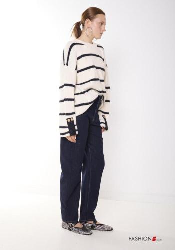 Striped oversized crew neck Wool Mix Sweater - ph 4