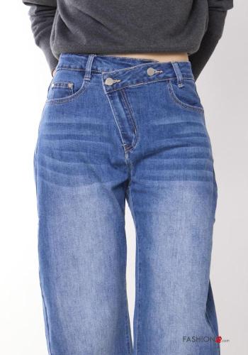 denim asymmetrical Cotton Jeans with buttons with pockets - ph 2