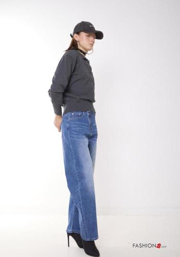 denim asymmetrical Cotton Jeans with buttons with pockets - ph 3