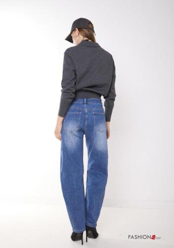 denim asymmetrical Cotton Jeans with buttons with pockets - ph 4