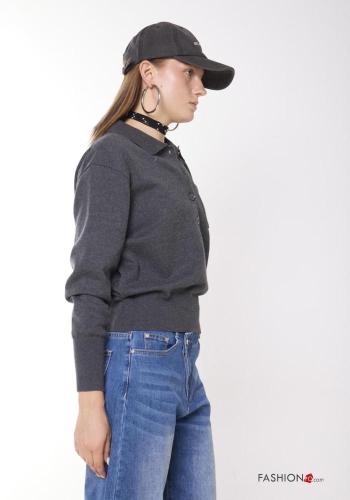 with collar Cotton Sweater with buttons - ph 2