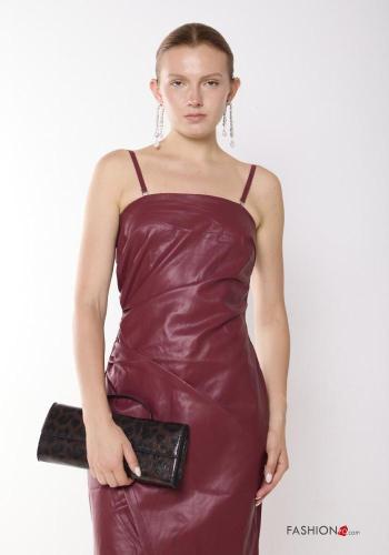 faux leather backless Cotton Dress with split - ph 2