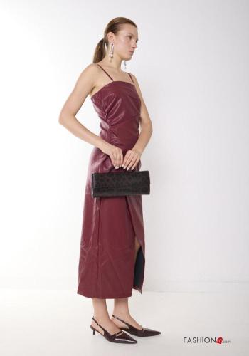 faux leather backless Cotton Dress with split - ph 3