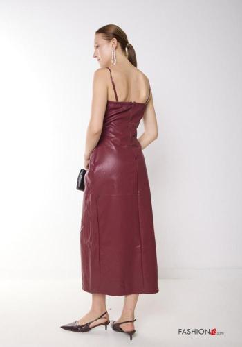 faux leather backless Cotton Dress with split - ph 5