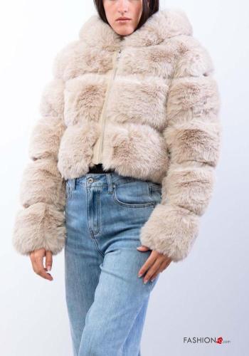 Cappotto corto pelliccia sintetica maniche lunghe con zip con cappuccio - ph 2