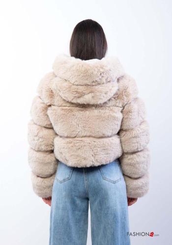 Cappotto corto pelliccia sintetica maniche lunghe con zip con cappuccio - ph 3