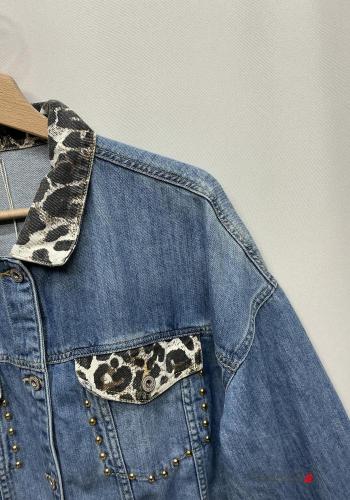 Chaqueta de Algodón manga larga tela vaquera con cuello con bolsillos con tachuelas con botones - ph 3