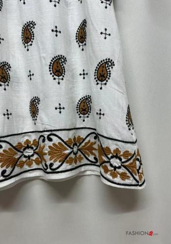 Besticktes Muster knielanger Kleid aus Leinen - ph 5